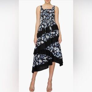 Melloday Tiered Floral Print‎ Asymmetrical Midi Formal Dress